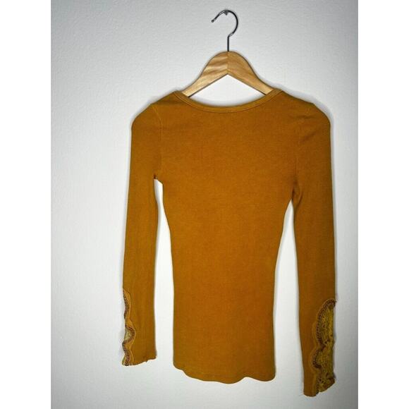 Y2K Free People Mustard Yellow Synergy Thermal Crochet Cuff Lace Knit XS - Picture 10 of 13